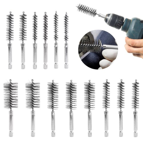 14x 1/4" Hex Shank Stainless Steel Wire Round Tube Cleaning Brush Polishing Tool - Picture 13 of 14