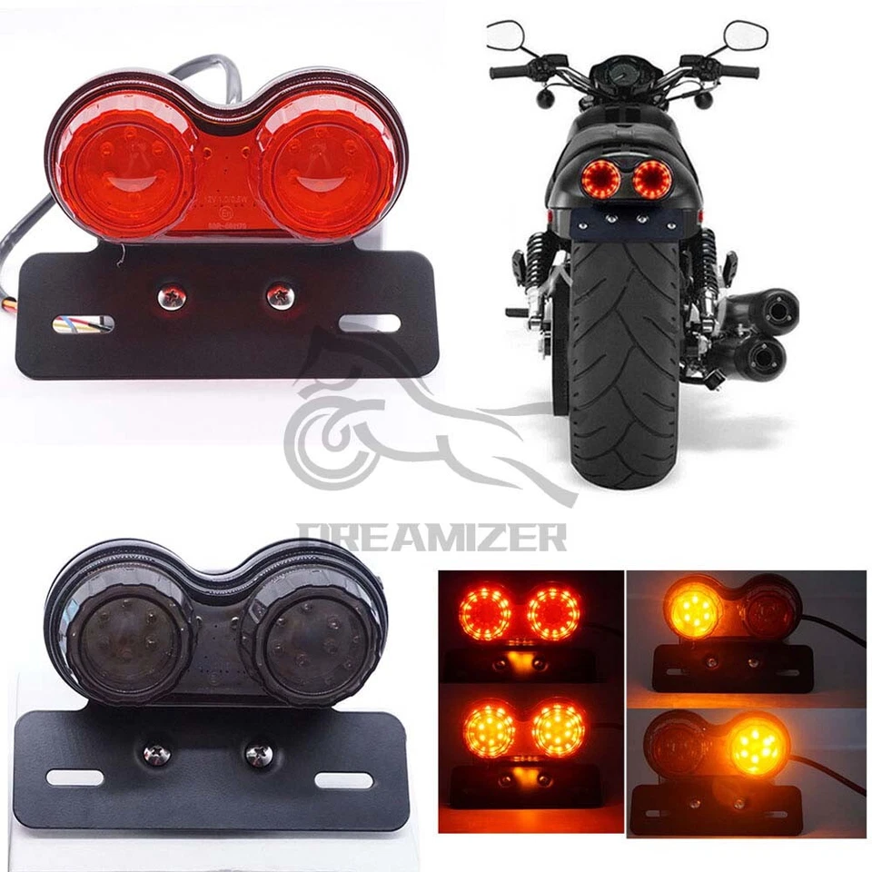 Universal Motorcycle LED Dual Brake Turn Signal Tail Lights For Honda Suzuki - Image 2 of 4