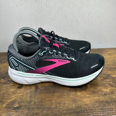 Brooks Ghost 14 Black Pink Lace Up Running Shoes Women's Size 8 B 1203561B013