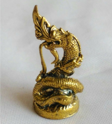 Phaya Naga Brass Statue Wealth Talisman Protect Lucky Magic Buddha Thai Amulet