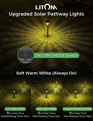 Litom LED Solar PATHWAY Lights Outdoor Garden Landscape Security Lamp - 4 PACK - Picture 4 of 7