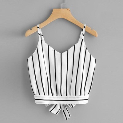 Camisa Corta Sin Mangas Para Mujer Moda A Rayas Tops De Verano De Algodón  Blusa | eBay