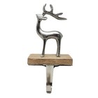Large Silver Reindeer Stocking Holder Metal Wood 11 in Woodland Stag Christmas