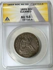 1859 Seated Liberty Half Dollar ANACS AU53 Details Cleaned - Almost Unc Details