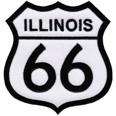 ILLINOIS ROUTE 66 EMBROIDERED PATCH - IRON-ON APPLIQUE Highway Road Sign Biker