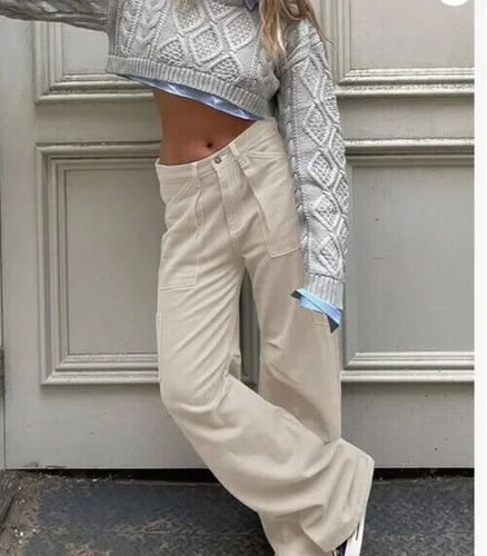 Baumwolle Freizeit Cargo Hose weites Bein beige XS (lang) NEU IM PAKET - Bild 4 von 5