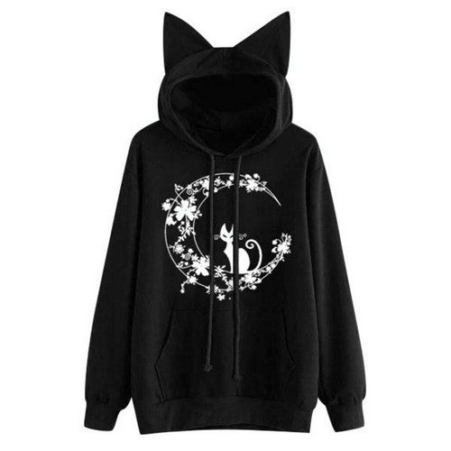 Damen Langarm Katzenmotiv Hoodies Tops Pullover Kapuzenpullover Kleid Übergröße - Bild 4 von 15