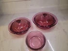 VTG Vision Ware Corning Pyrex 5 Pc Set Cranberry Ribbed Casserole Bakeware