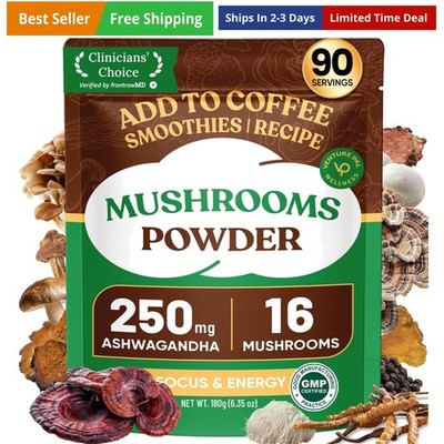 16 in 1 Mushroom Powder 90 Servings - 1,730mg Mushroom Coffee Alternative wit...