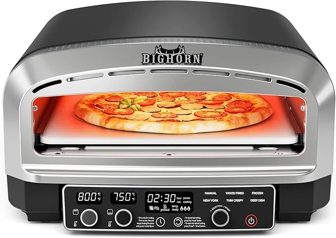 BIG HORN 14 Inch Electric Pizza Oven 850°F Stone Peel