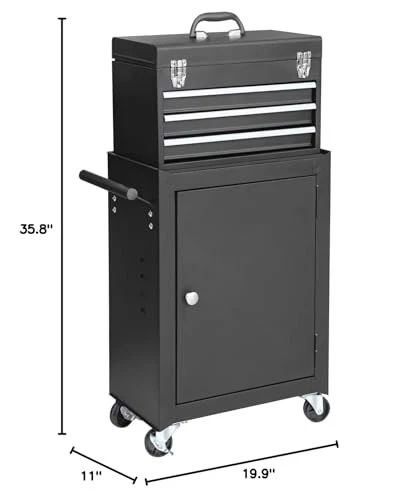 Gabinete de herramientas de garaje rodante GSTANDARD APTB202B: herramienta desmontable de 3 cajones negro Foto 4 de 4