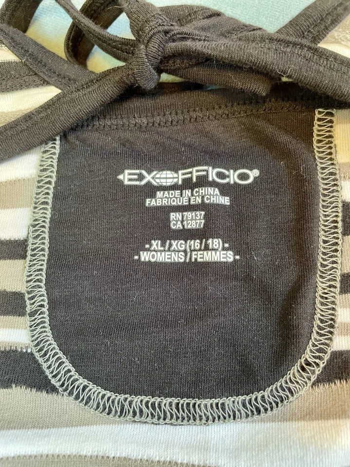 Camiseta sin mangas ExOfficio para mujer talla XL blanca gris negra a rayas con corbata espalda abierta Foto 3 de 4