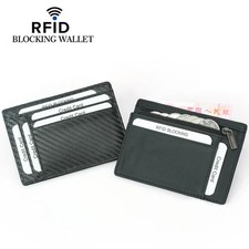 RFID Blocking Genuine Leather Men Wallet Small Credit Card Holder Cash Clip Slim