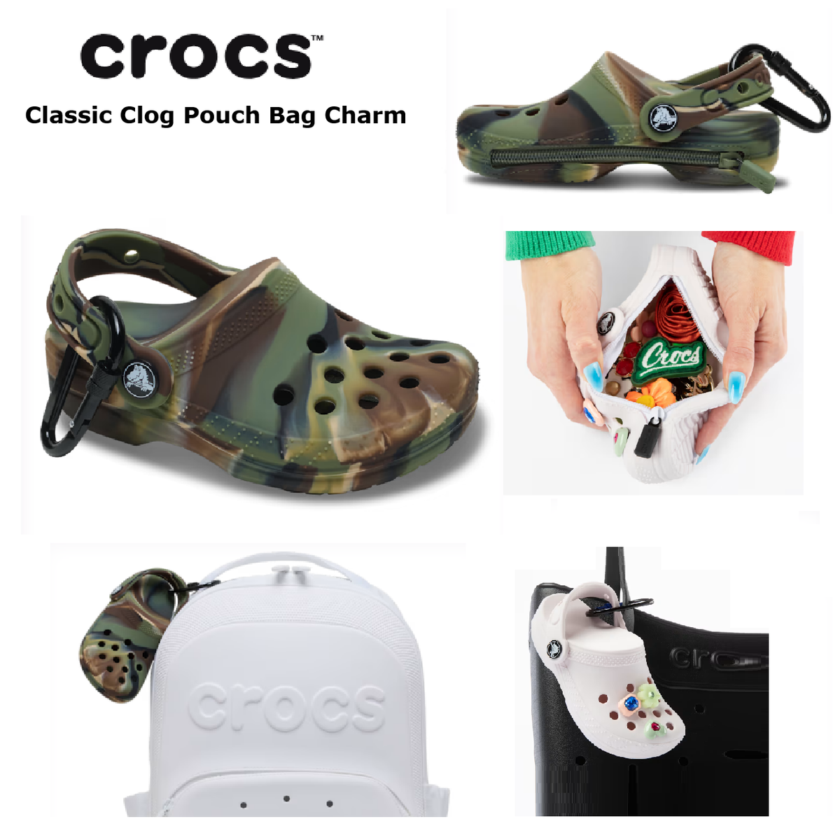 Crocs Classic Clog POUCH Bag Charm Green CAMO w/Carabiner Genuine