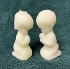 Vintage Fenton Satin Glass Uranium Praying Boy and Girl Figurines 4”