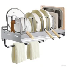 Hanging Pot Rack, Wall Mounted Pots and Pans Organizer with 7 Adjustable Divi...