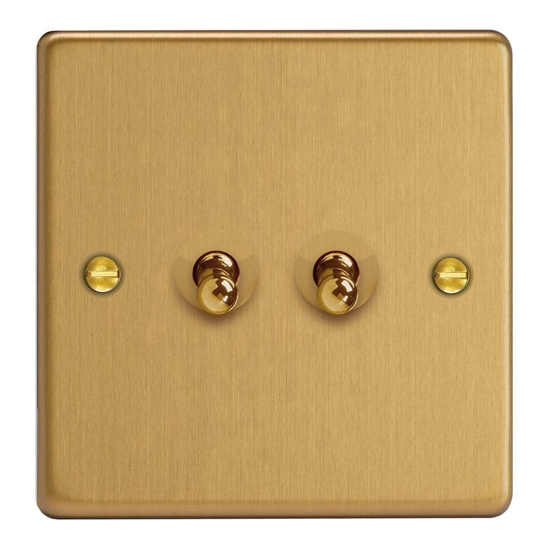 Varilight XDET2.BB Essential Brushed Brass 2 Gang 10A 1 or 2 Way Toggle Switch