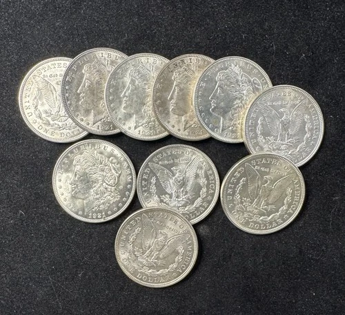 (10) GEM BU++ 1921 MORGAN DOLLAR’S! TONS OF LUSTER! 10 COINS TOTAL! NR #64569