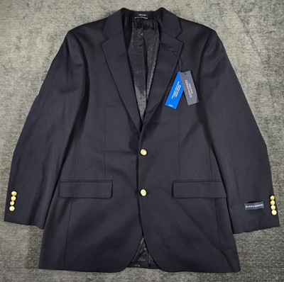 NWT Saddlebred Navy Wool Blend Solid 2-Button Notch Blazer 42L PJ10500