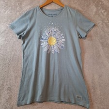 Life Is Good T-Shirt Womens Medium Blue Daisy Flower Crusher Tee Short Sleeve