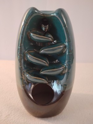 Ceramic Turquoise And  Black Backflow Incense Burner Holder Glaze Waterfall 