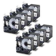 8PC 3/4'' Dymo Rhino 6000 Black on White IND Vinyl Industrial Label Tape A18445
