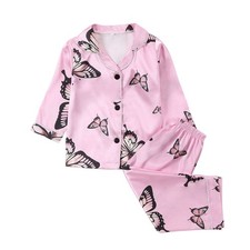 Kids Girls Long Sleeve Pajama Set Button-up Sleepwear Nightwear Loungewear PJS