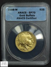 2008 W Burnished 1/2 Oz Gold $25 Twenty Five Dollar American Buffalo ANACS SP 70