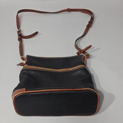 Dooney & Bourke Black Pebble W/ Brown Lesther Med Crossbody Bag Adjustable Strap