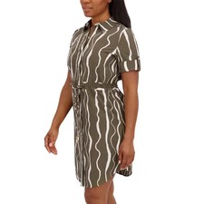 NWT Women's Halston Printed SS Button Down Shirt Dress Size Medium Green Pockets