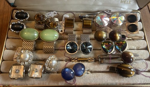🐅Men's Vintage Wearable Jewelry Lot Signed & Unsign paired cufflinks Tiger Eye - Picture 5 of 6
