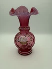 Fenton Cranberry Opalescent Ruffled Vase Limited Ed Artist Signed D Robinson