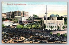 1908 Constantinople Yildiz Kiosk Military Parade Postcard Ottoman Empire