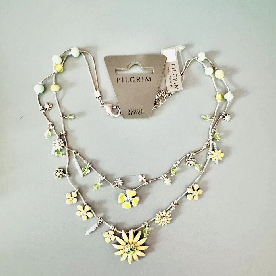 Pilgrim мульти прядь цветок конфеты яблоко зеленый подвеска ожерелье серебристого тона 18» - Изображение 2 из 4