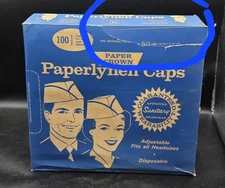 Box Of Vintage Adjustable Paper Hat Crown Soda Fountain Paperlynen Caps 50s READ