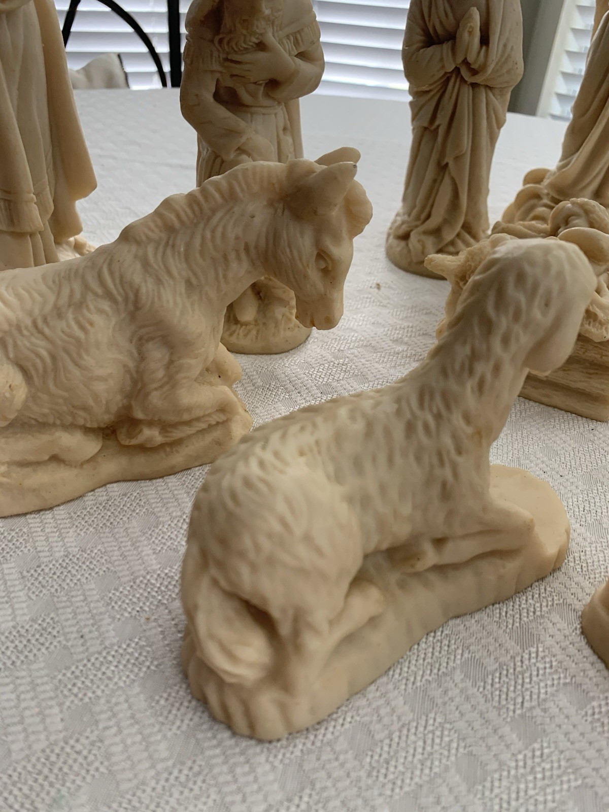 Vintage Hand Carved Nativity Scene Soap/Sand Stone White Ivory 10 Pieces 8” Tall