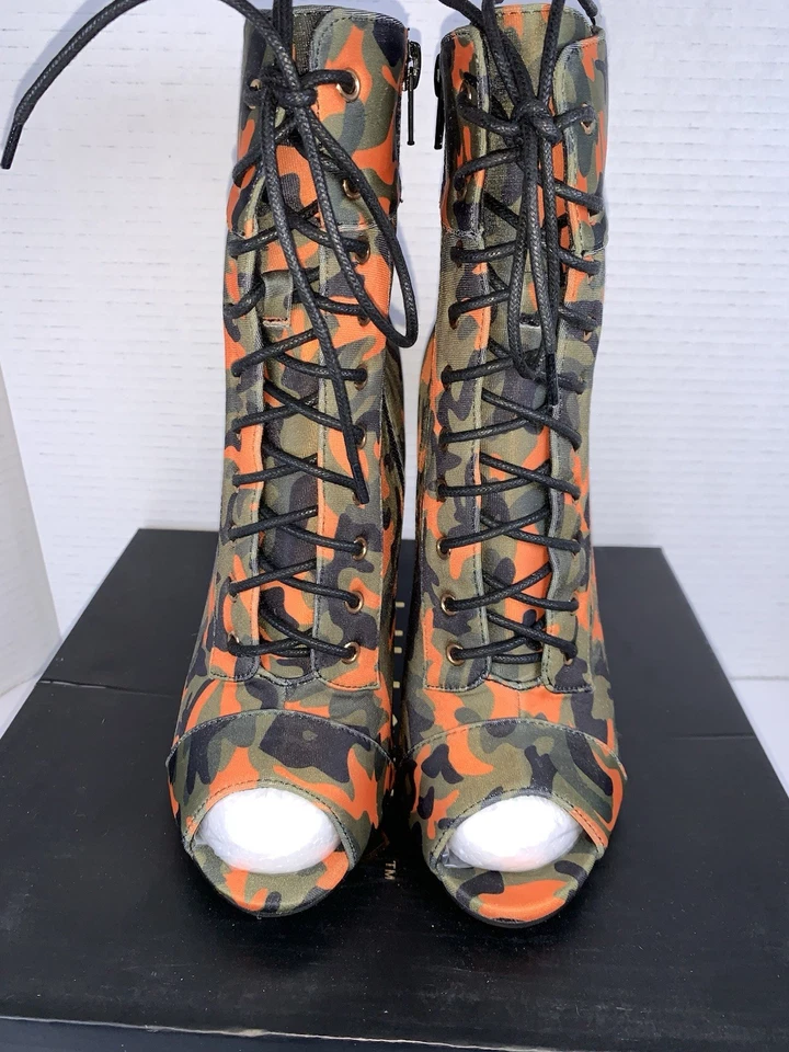 Liliana Stiletto Boots Open Toe Lace Up High Heel Booties Camo Sz 6.5 NEW (S584) - Image 4 of 4