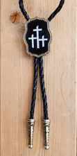 THREE CROSSES CROSS RELIGONS CHURCH EASTER RODEO WESTERN COWBOY COWGIRL BOLO TIE