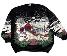 Vintage Nutcracker Ugly Christmas Sweatshirt Sz XL Horse Sleigh Winter
