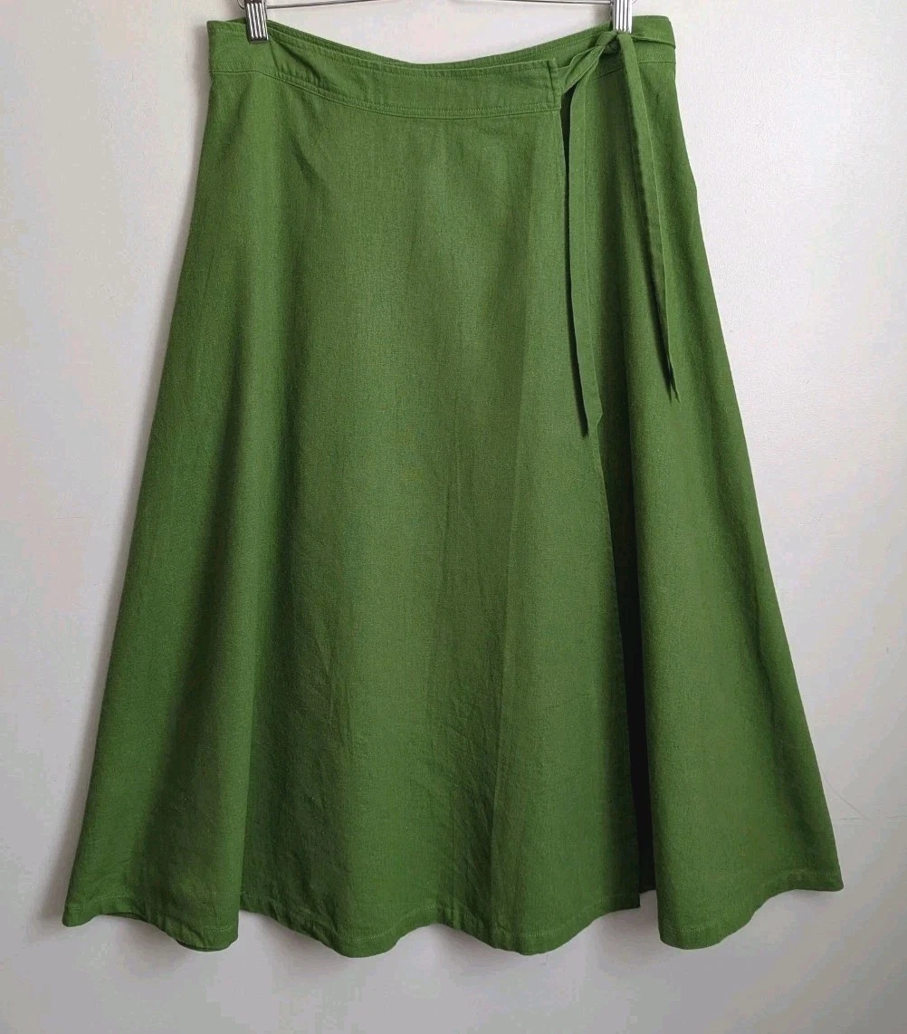 French Linen Long Wrap Skirt Womens 10 42 Green Coastal Beach Resort Classic