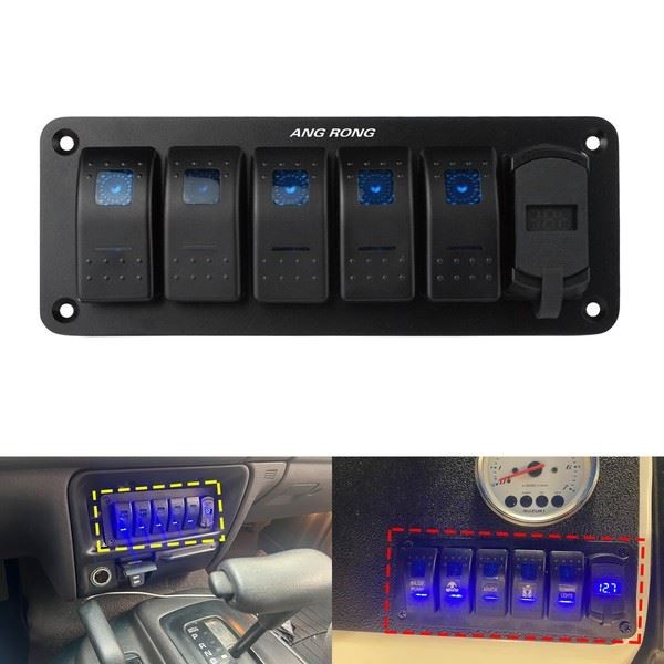 5 Gang Wippschalter Panel Led Licht Usb-LadegeräT FüR Auto Marine Boot Lkw Blau-image
