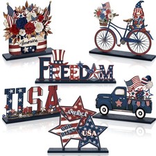 6 Pcs 4Th of July Wooden Table Decor Patriotic Wood Sign Tabletop Centerpiece Ru