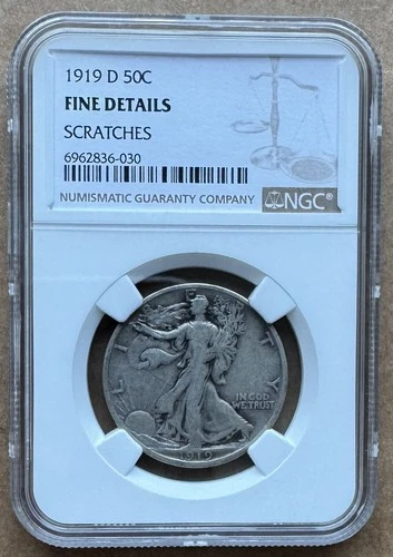 1919 D 50C NGC FINE DETAILS 1919-D WALKING LIBERTY HALF DOLLAR SEMI-KEY DATE