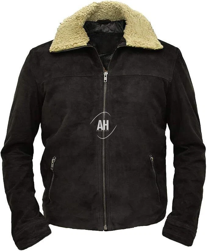 Rick Grimes Walking Dead Jacket Men's Black Suede Real Leather Sherpa Trucker