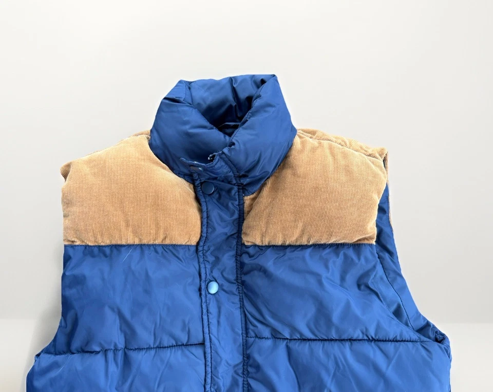 Ruff Hewn Blue Corduroy Trim Puffer Vest Men’s Small Retro Western Cowboy Core - Image 3 of 4