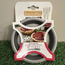 Guardini Mini Pie Set of 4 Non-Stick Tins 4.5" Scalloped Edge Made in Italy NEW