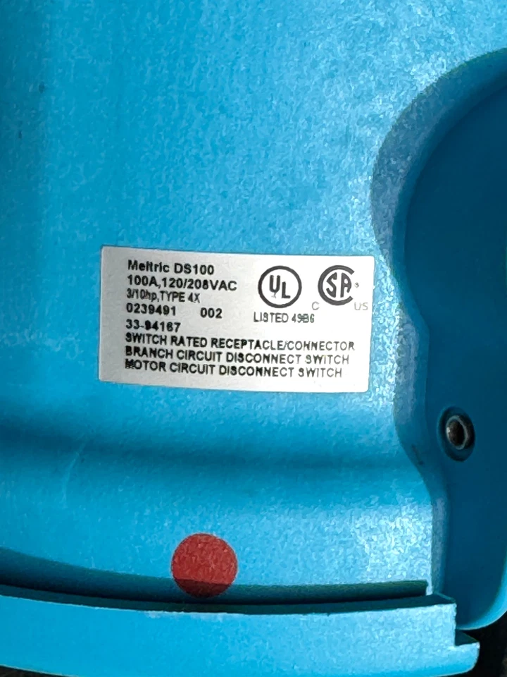 MELTRIC 33-94167 DS100 BLUE 3/10HP, TYPE 4X RECEPTACLE 120/208VAC *warranty* - Image 2 of 4