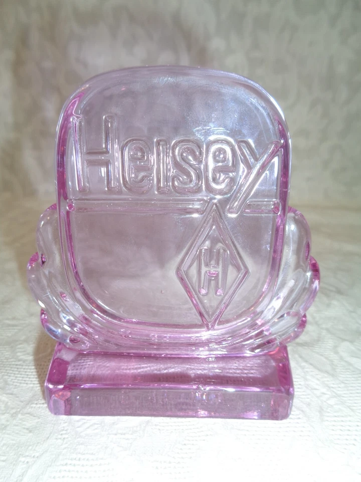 Letrero de exhibición de mostrador de publicidad de coleccionista de vidrio Heisey rosa/fushia Foto 4 de 4