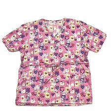 Expo Scrubs V-Neck Valentines All Over Hearts Pink Scrub Nurse Uniform Top XL