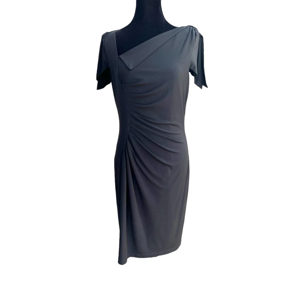 Vestido de Cóctel David Meister Talla 10 Escote Asimétrico Negro Elástico Fiesta Foto 4 de 4